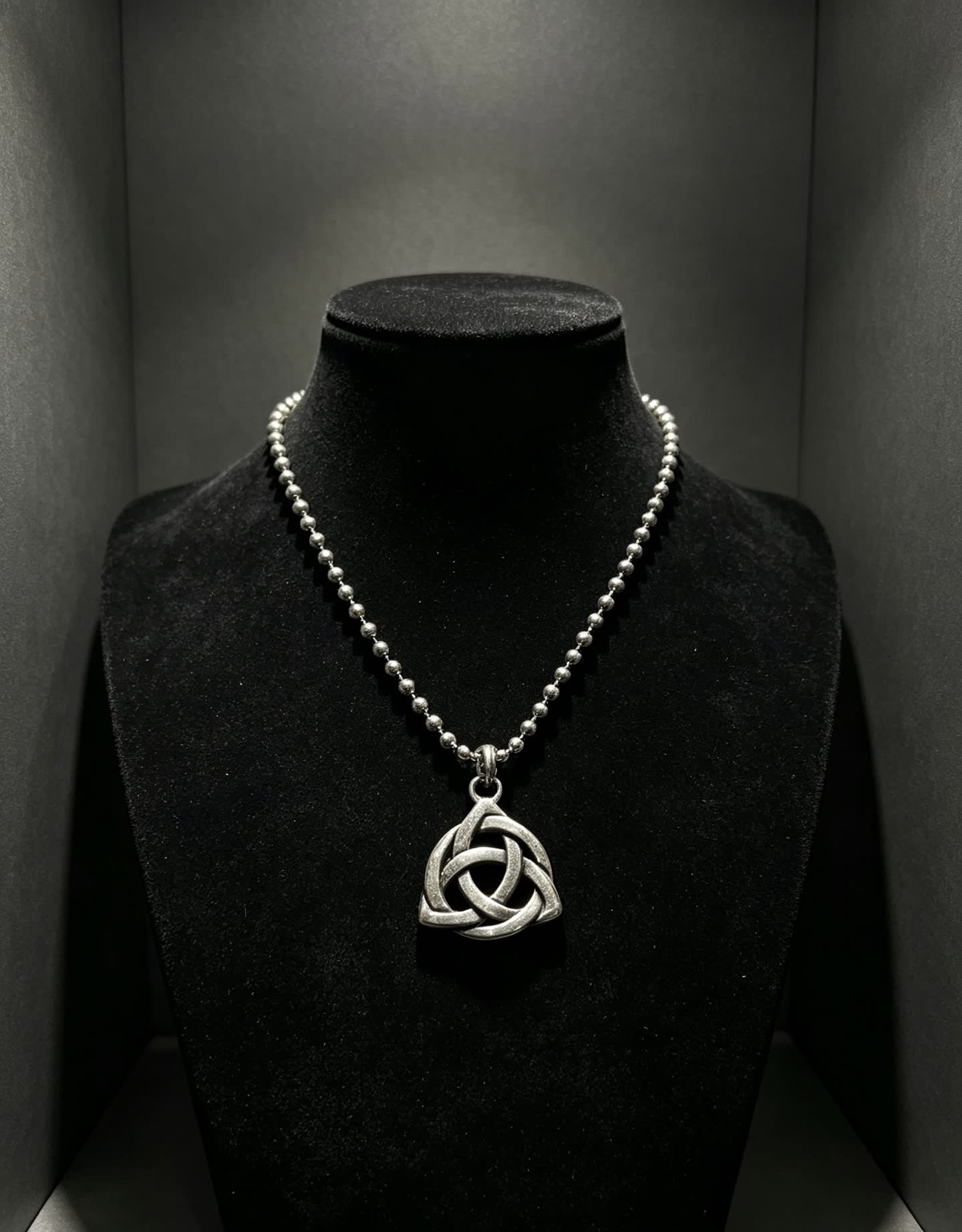 Chrome Hearts Sterling Silver Trinity Knot Pendant with Beaded Chain
